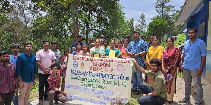 The Department of Biotechnology Kasc Cbe , organised a programme for the Tribal women of Semmanarai Village titled "Womens'Health and sustainable living " sponsored by Indian Science Congress Association on 18.09.2022