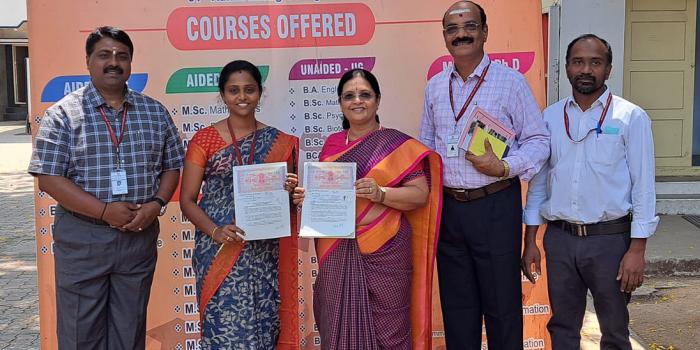 The MoA was signed and exchanged between Dr C A Vasuki secretary and Director KASC and Dr B Vishnupriya Assistant Professor in Biotechnology and Proprietor of NVS plasters.