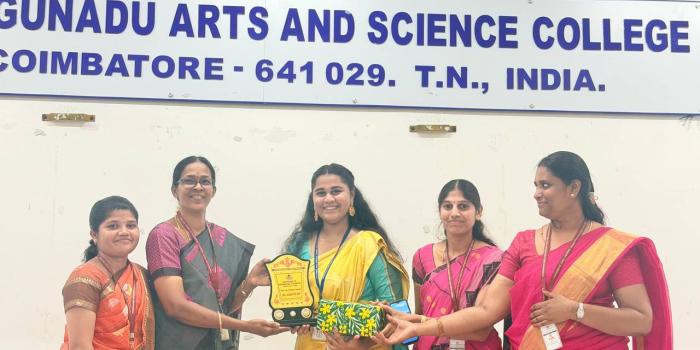 M.P. Kaviya received the Best UG Student Award for the academic year 2025–2026 (Batch 2023–2026) 