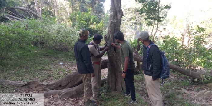 Camera trap deploying during the tiger population estimation