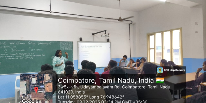 The Department of Information Technology organized the Capacity Building Programme on the topic “Idea to Impact : Student Capacity Building For Innovation and Startups” on 09/12/2025 in C43, KASC campus. Chief Guest - Ms.Theepika Jayasekaran, Founder & CEO, Verti Tec Solutions, Coimbatore 