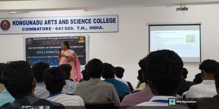 The Department of Information Technology organized the seminar on the topic “Machine Learning and Deep Learning : The Future of Intelligence System” on 28/07/2025 in Conference Hall at KASC campus.  Chief Guest - Dr.M.Nandhini, Assistant Professor (Level – II), Department of Computer Science, [On Deputation Government Arts and Science College for Women, Puliakulam, Coimbatore