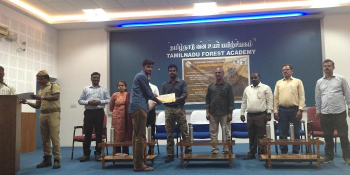 Student received participation certificate of tiger population estimation from the District Forest Officer, Coimbatore