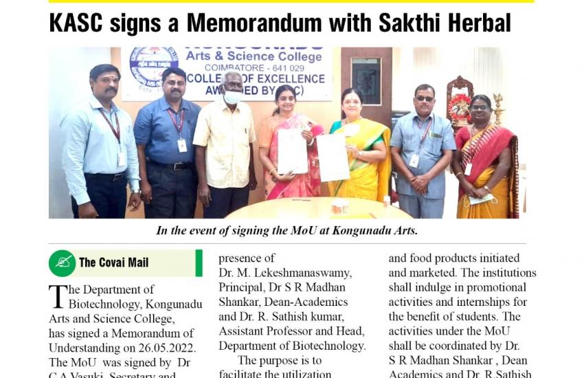 KASC MoU with Sakthi Herbals, Coimbatore