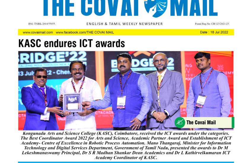 KASC ICT Academy Best Coordinator Award  2022,Academic Partner Award and Establishment of ICT Academy, Centre of Excellence in Robotic Process Automation